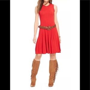 NWT Lauren Ralph Lauren Fit & Flare Knit Sleeveless Dress Red Sz L